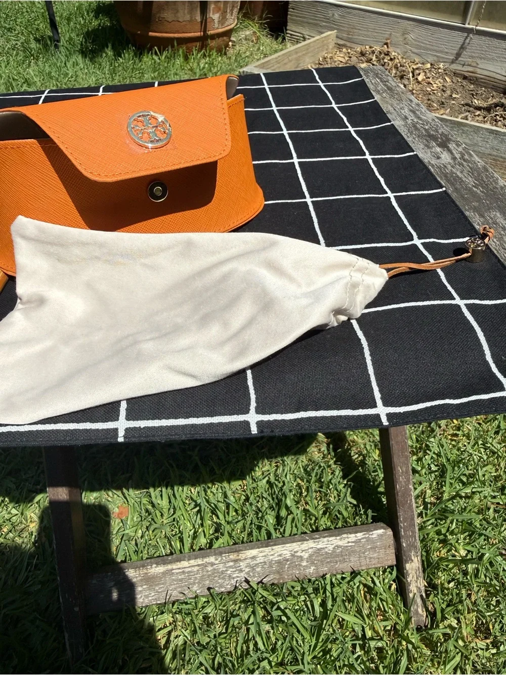 Tory Burch Orange Leather Logo Eyeglass Case